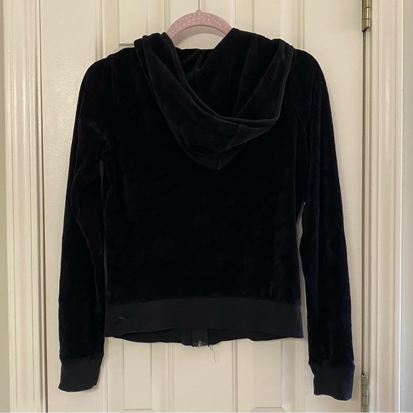 JUICY COUTURE • Black Velvet Midweight Zippered Hooded Track Jacket - Picture 5 of 5